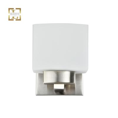 China Modern Glass Shades Satin Nickel 1 Light E26 Base Wall Sconce Hotel Bedside Wall Lamps Restaurant Bedside Wall Lights Vanity Lights for sale