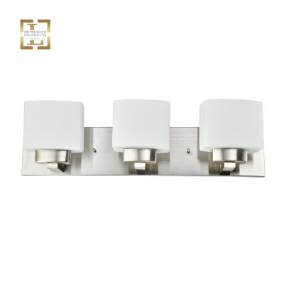 China Modern Bedroom Glass Shades Satin Nickel Light E26 3 Plug In Wall Sconce Lights For Bathroom Wall Lamp Vanity Lights for sale