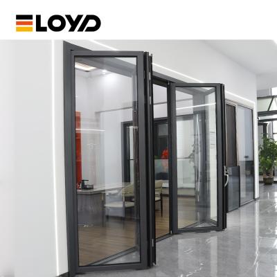 China Hurricane Proof Exterior Bi Folding Door Aluminum Folding glass Screen Doors for sale