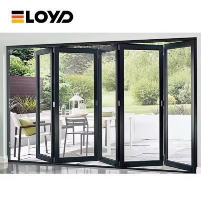 China Black Powder Coat Aluminium Frame Glass Folding Patio Doors Accordion Doors for sale