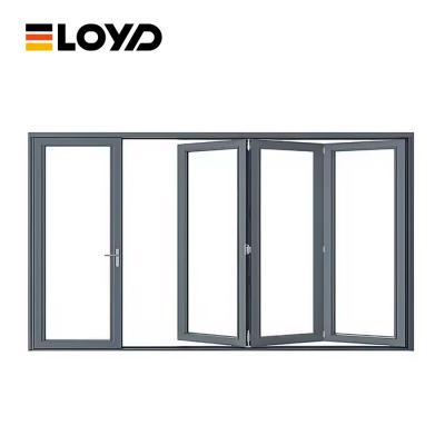 China Stacking Exterior Accordion Folding Patio Doors Black Aluminium Frame Custom for sale