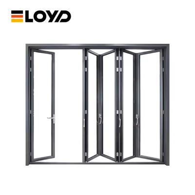 China Matte Black empilhamento dobrável porta de vidro deslizante acordeão moldura de alumínio à venda