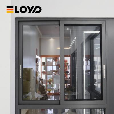 China Eloyd Commercial Black Aluminium Sliding Window Section Soundproof Double Glazed for sale