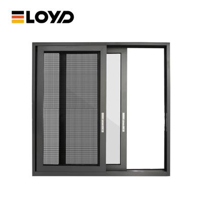 China Eloyd Hoogwaardig Dubbelglazen Glas Aluminium Alloy Vensters En Deuren Veiligheidsgrill Schuifvenster Met Muggennet Te koop