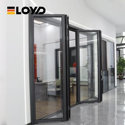 China Eloyd aluminium Bi fold folding balcony patio doors aluminum vertical folding door and window push up for sale