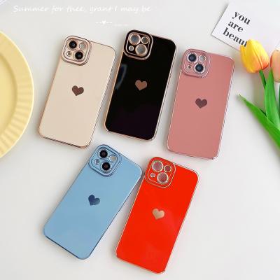 China Shockproof Love Heart Plated Luxury Design Mobile Phone Cases Cover For iPhone14Promax for sale