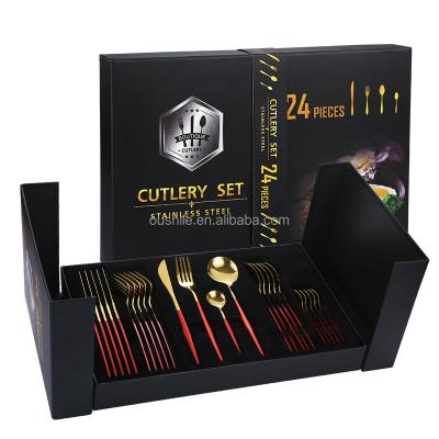 China Customized Viable Logo Wedding Spoon Fork Knife 24Pcs Stainless Steel Cutlery Set With Box for sale