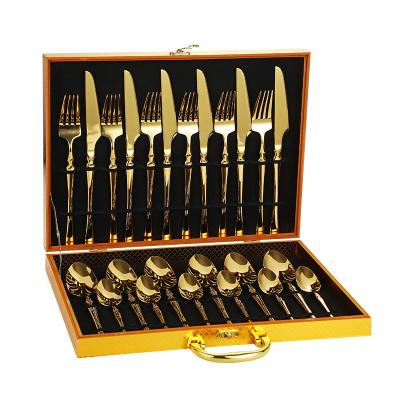 China Hotel Wedding Viable Knife Spoon Fork Set 24pcs Stainless Steel Gold Cutlery Set for sale