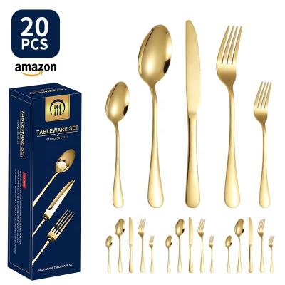 China Factory Direct Sale Sustainable 20pcs Stainless Steel Cutlery Set Brass Flatware Set for sale