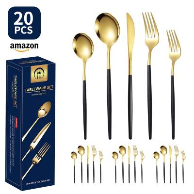 China Sustainable Wholesale 20 Pieces Spoon Knife Fork Set Western Steak Cutlery Set With Gift Box for sale