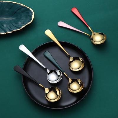 China Mini Tea Dessert Teaspoon Stainless Steel Round Stirring Round Teaspoon Durable Colored Round Spoon for sale