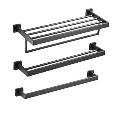 China 2021 Modern Modern Stainless Steel Bathroom Rack Shelf Black Square 304SUS Towel Rack Towel Rack for sale