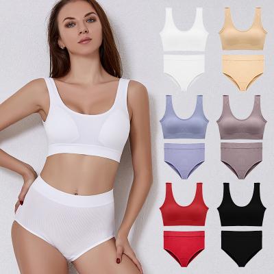 China 2022 fashion QUICK DRY plus size comfortable seamless lift up breathable women sports bra set two piece underwear for sale