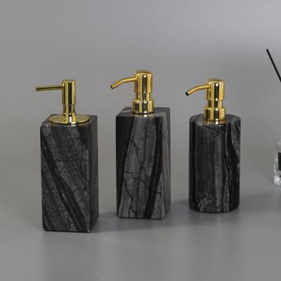 China Customized Viable Black Marble Bathroom Accessories Set Shower Gel Soap Solution Bottle Shampoo Bottle For Bathroom And Hotel for sale