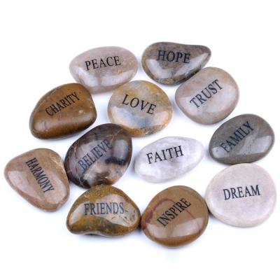 China Europe Customized Natural Polishing Pebbles Wishing Stones Gratitude Stone Inspired Rock Engraved Decoration Crafts Memorial Stone for sale