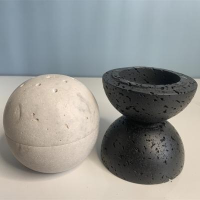 China Chinese Incense Round Travertine Incense Holder 10*10cm Spherical Home Hotel Decoration Marble Censer for sale