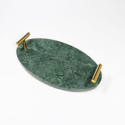 China Viable Custom Made Hotel Bathroom Rectangle Black Green White Decorative Marble Serving Tray With Metal Handles for sale