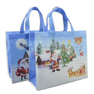 China Custom high quality gift handled promotional ultrasonic typr laminated Christmas non woven printing reusable shopping tote bag for sale