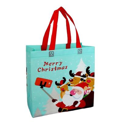 China Beautiful Eco-friendly Reusable Customized Printing Nonwoven Fabric Cheap Price Christmas Gift Bag With Handle For Shopping for sale