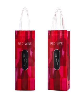 China Lightweight Customized Handled Good Quality Reusable Printing Ultrasonic Style Nonwoven Wine Bags With Waterproof Matte Lamination for sale