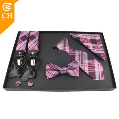 China 2020 Bow Tie and Stripe Trend Plaid Cufflink Silk Tie Suspender Box Set for sale