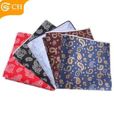 China Hot Sale Paisley Shaoxing Textile Flower Design Paisley Polyester Pocket Square For Men for sale