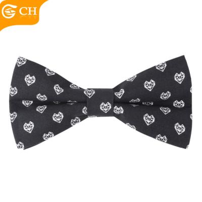 China Logo Latest Customized Black Bowtie 100% Cotton Printed Logo Bow Tie for sale