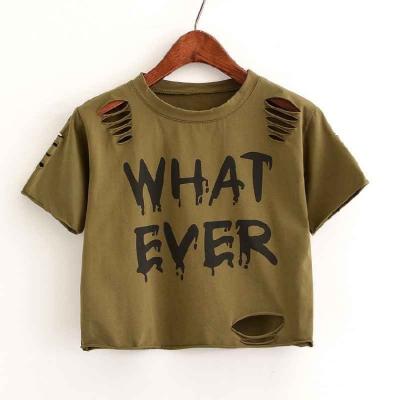 China Custom Anti-Wrinkle Crop Top Ripped Distressed Ripped T-Shirt Women for sale