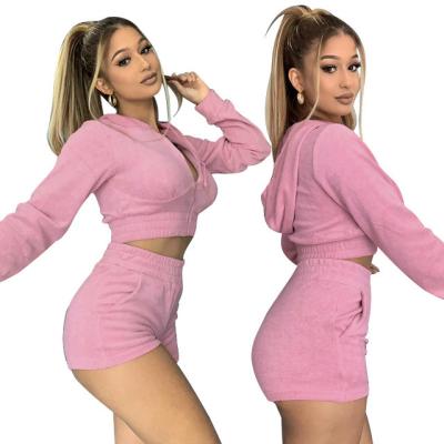 China High Quality Breathable Plus Size Long Sleeve Crop Top Coat Shorts Set for sale