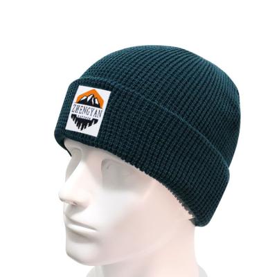 China JOINT Adult Waffle Labels Acrylic Knit Cuff Beanie Hats for sale