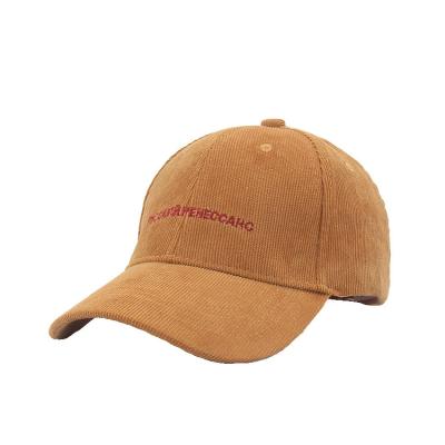 China JOINT Custom Flat Embroidery Logo Corduroy Baseball Cap Brown for sale