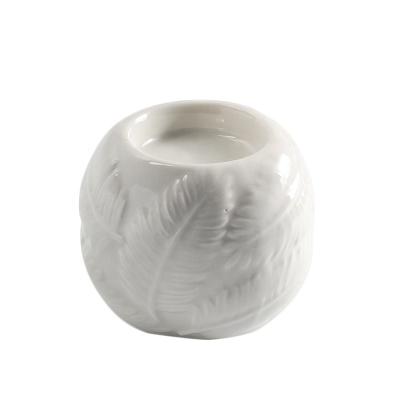 China China Manufacturer Candle Containers Home Decoration Round Palmette Style Round Wax Melter Modern White Shiny Ceramic Candle Lamp for sale