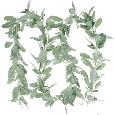 China Silk+plastic GM Artificial Lambs Ear Garland Lambs Ear Greenery Vine Flocked Leaf Garland Autumn Faux Vine Fall Boho Greenery for sale