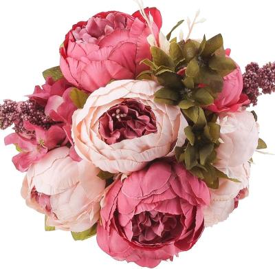 China Silk +plastic GM Vintage Artificial Peony Flowers Bouquet Wedding Bridal Bouquets Fake Silk Flowers Arrangement Table Centerpiece Decor for sale