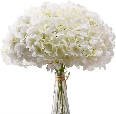 China Silk +plastic GM White Hydrangea Artificial Flowers Fake Hydrangea Flowers Heads White Full Hydrangea Flowers with Stems for sale