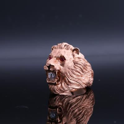 China CLASSIC stunning dominating lion roar, gold diamond ring, ultra-detailed workmanship, a must-have for kingly men for sale