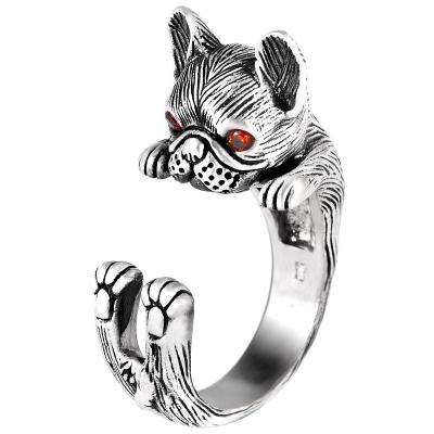 China Vintage Exquisite Personality Silver Appearance S925 Silver Ring Cute Dog Thai Silver Animal Open Ring for sale