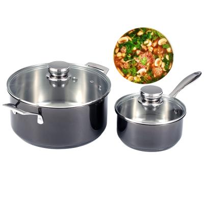 China Sustainable Top Selling Commercial Glass Mini Cooking Pot Set Industrial Cookware Set Stainless Steel With Cover for sale