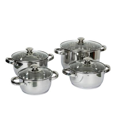 China Factory Direct Sustainable Stainless Steel Capsule Bottom Cookware Set With Glass Lid for sale