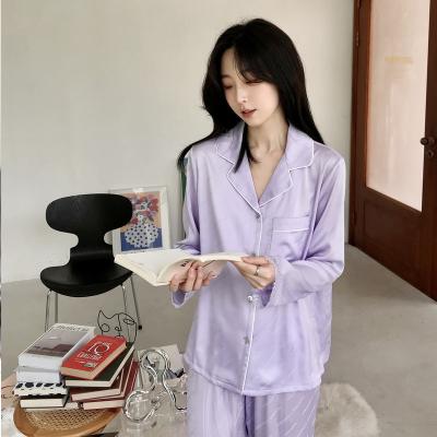 China Wholesale breathable satin jacquard long sleeve pantsuit home wear two pcs set pajamas for sale