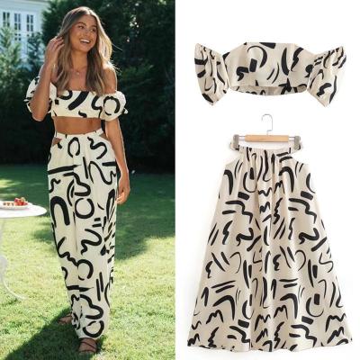 China Breathable Summer Vacation Two Piece Outfits Set Women Clothing Woman Crop Top Beach Skirt Maxi Set for sale