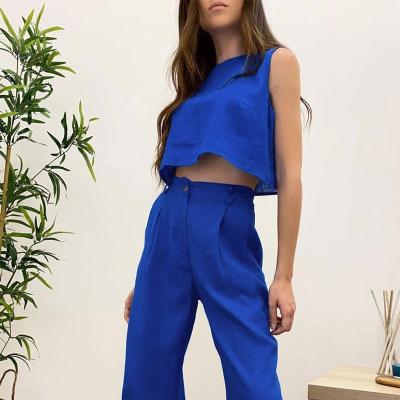 China Feminine Ladies Anti-pilling Women Outfits Matching Sets Crop Sleeveless Top And Wide Leg Pants 2 Two Piece Sets for sale