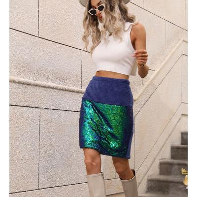 China Wholesale Anti-static Streetwear Cashmere Fleece Sequined Mini Skirts Sexy Women's Wrap Skirt for sale