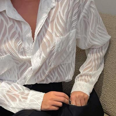 China 2022 sexy transparent anti-pilling blouse ropa de mujer chiffon style blouse for sale