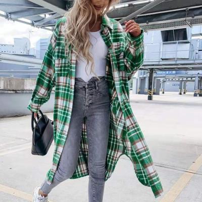 China Anti-pilling Women Loose Plus Size Blouse Female Long Sleeve Blouses Cotton Tops Long Casual Plaid Shirt for sale