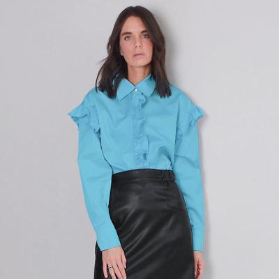 China Anti-pilling 2022 fashionable elegant long sleeve blouses girls tops ruffles office ladies blouses for sale