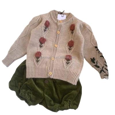 China 2021 new autumn/winter casual girls knit flower handmade knit cardigan embroider sweater cardigan designs for girls for sale