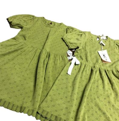 China 2021 Summer New Girls Anti-Static Short Sleeved Dress Children's Avocado Green Thin Hollow Knit Dress for sale