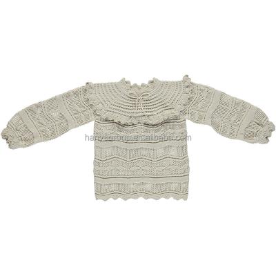 China 2021 Autumn Anti-static Children's Sweater Baby Girl Ivory Baby Sleeve Sweater Baby Kids Woolen Long Hollow Knitted Dress for sale