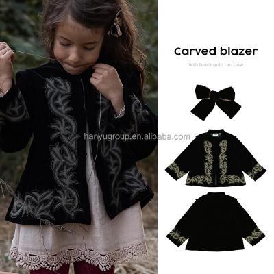 China Anti-wrinkle children's jacket 21 autumn retro babies cut out blazer with black hand embroidered velvet shorts jacket coat for sale